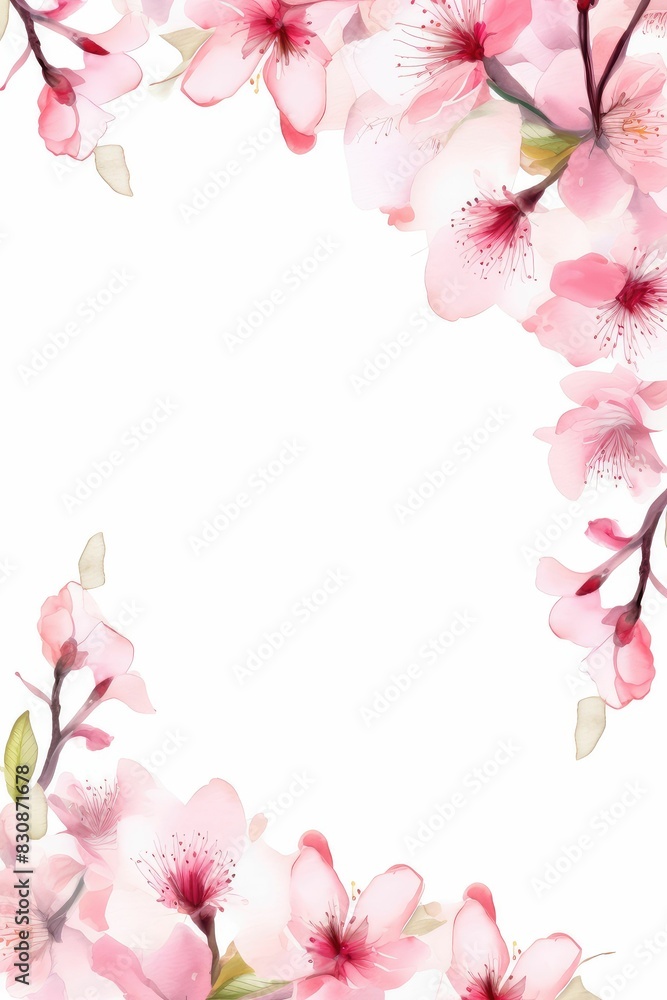 cherry blossom themed frame or border for photos and text.in soft pink and white tones. watercolor illustration, Perfect for nursery art, simple clipart, single object, white color background. cherry blossom themed frame or border for photos and text.in soft pink and white tones. watercolor illustration, Perfect for nursery art, simple clipart, single object, white color background.