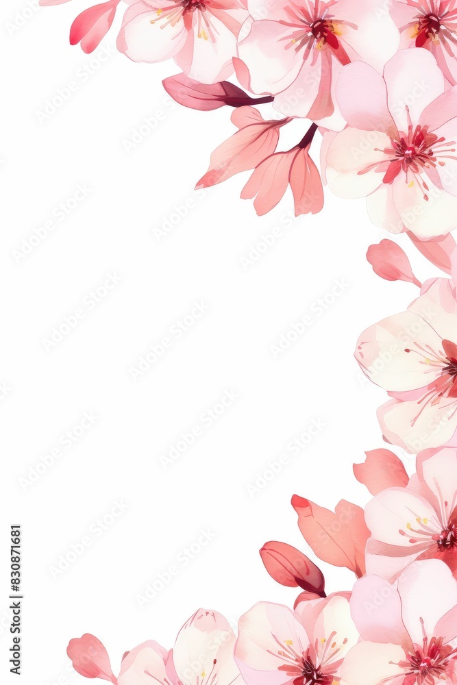cherry blossom themed frame or border for photos and text.in soft pink and white tones. watercolor illustration, Perfect for nursery art, simple clipart, single object, white color background. cherry blossom themed frame or border for photos and text.in soft pink and white tones. watercolor illustration, Perfect for nursery art, simple clipart, single object, white color background.