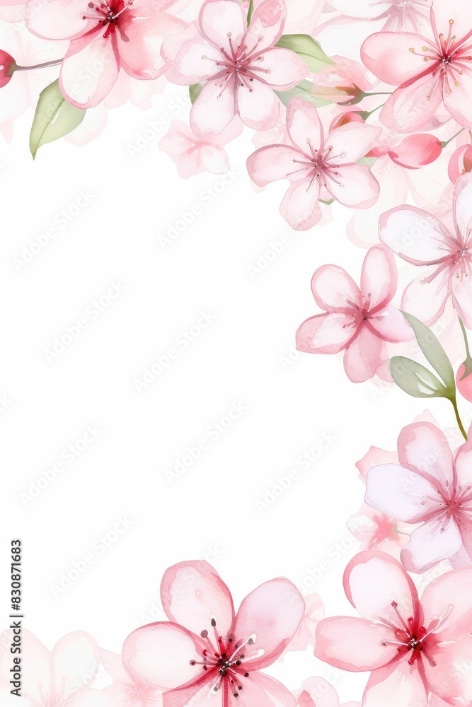 cherry blossom themed frame or border for photos and text.in soft pink and white tones. watercolor illustration, Perfect for nursery art, simple clipart, single object, white color background. cherry blossom themed frame or border for photos and text.in soft pink and white tones. watercolor illustration, Perfect for nursery art, simple clipart, single object, white color background.