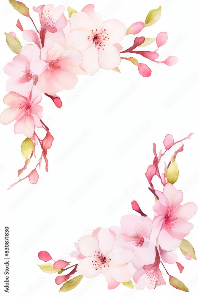 cherry blossom themed frame or border for photos and text.in soft pink and white tones. watercolor illustration, Perfect for nursery art, simple clipart, single object, white color background.