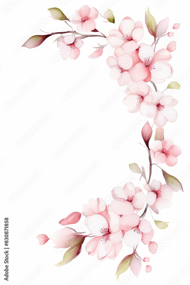 cherry blossom themed frame or border for photos and text.in soft pink and white tones. watercolor illustration, Perfect for nursery art, simple clipart, single object, white color background. cherry blossom themed frame or border for photos and text.in soft pink and white tones. watercolor illustration, Perfect for nursery art, simple clipart, single object, white color background.