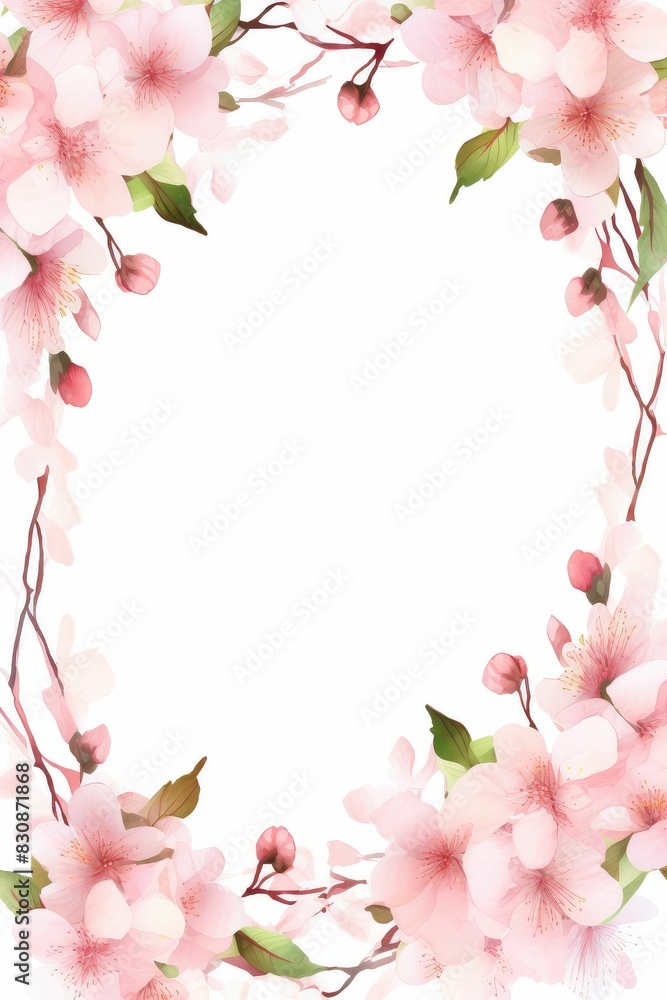cherry blossom themed frame or border for photos and text.in soft pink and white tones. watercolor illustration, Perfect for nursery art, simple clipart, single object, white color background. cherry blossom themed frame or border for photos and text.in soft pink and white tones. watercolor illustration, Perfect for nursery art, simple clipart, single object, white color background.