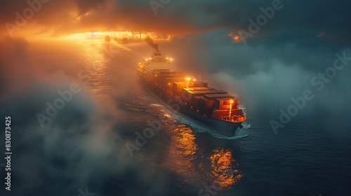 cargo ship burning