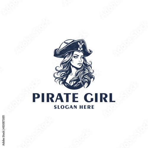 Pirate girl logo vector illustration
