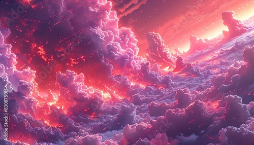 Abstract vibrant pink and red cloudscape with glowing edges.