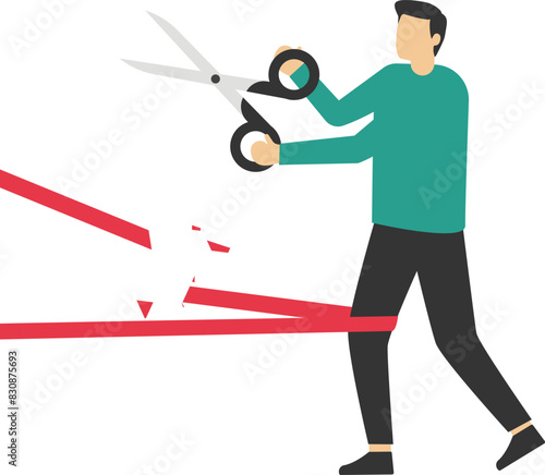 Businesswoman cut chains, get free. Female right and freedom concept.

