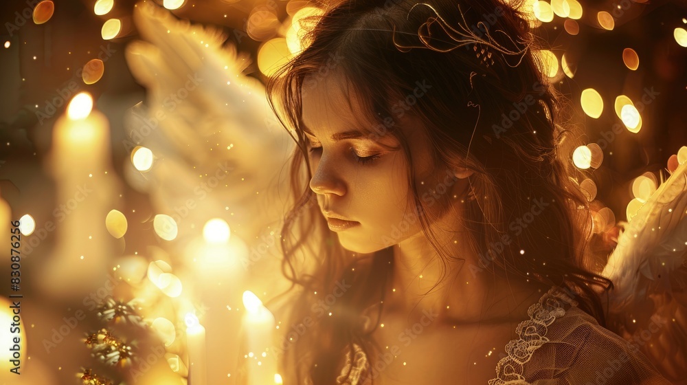 An angel amidst flickering candlelight An angel amidst flickering candlelight