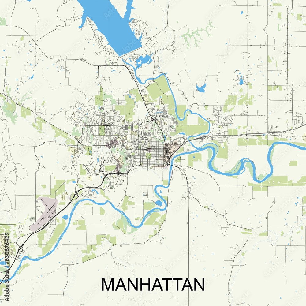Manhattan, Kansas, United States map poster art