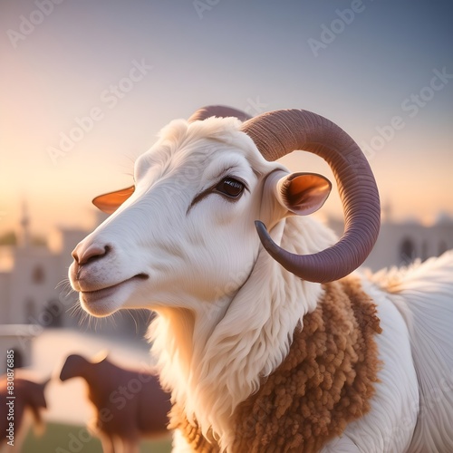 Eid Mubarak eid al adha banner, poster with sheep wearing glasses happy eid ul adha mubara