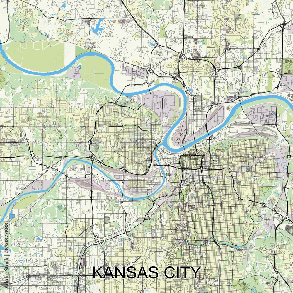 Obraz premium Kansas City, Kansas, United States map poster art