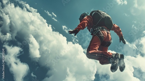 A man flying through the air on a parachute. Perfect for adventure or travel concepts