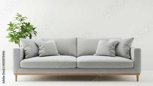 Modern Minimalist Living Room with Grey Sofa and Indoor Plant © Generative ART