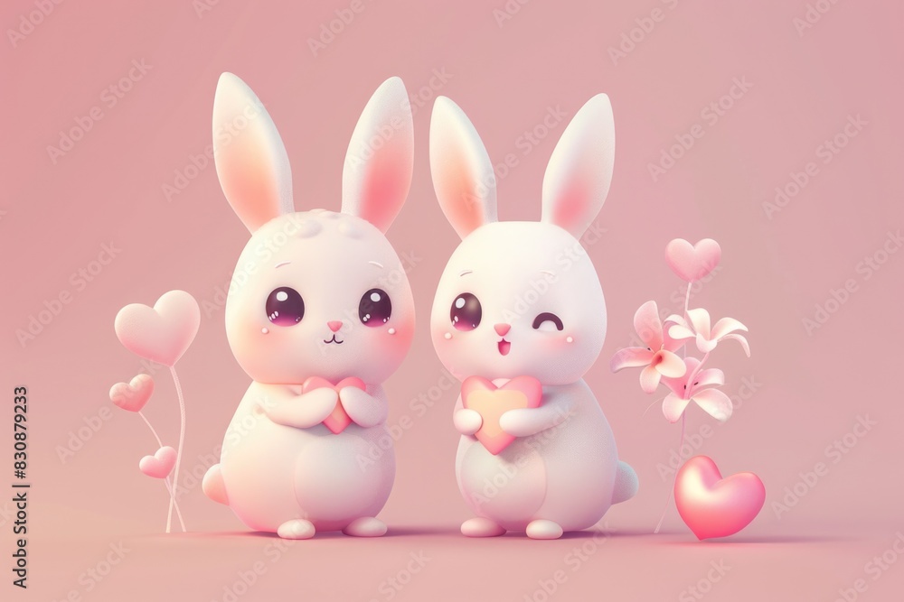 A cute image of two white rabbits standing side by side. Perfect for Easter or animal-themed designs A cute image of two white rabbits standing side by side. Perfect for Easter or animal-themed designs