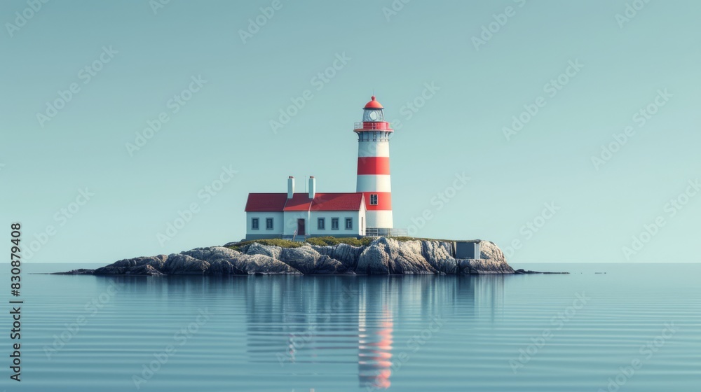 A simple illustration featuring a lighthouse with red and white stripes, generated with AI