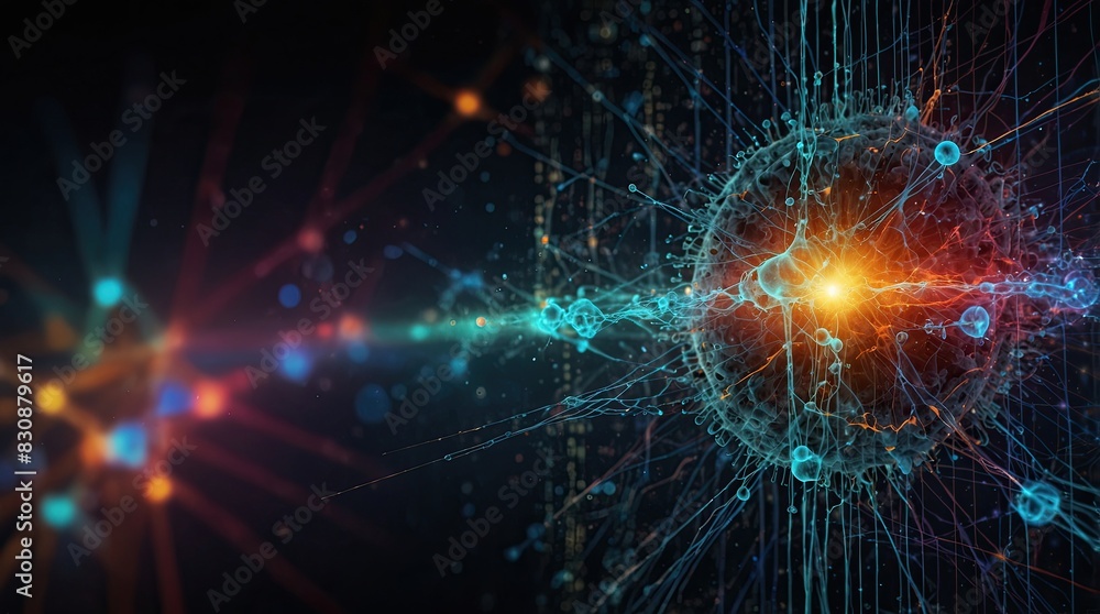 Colorful abstract background with layered digital circuits and data pathways Colorful abstract background with layered digital circuits and data pathways