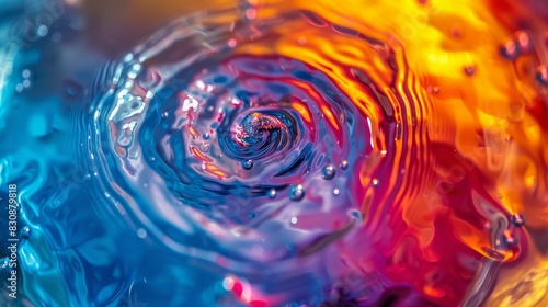 A drop of water with a purple and orange swirl