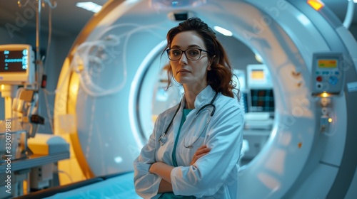 Portrait of a doctor in front of MR scanner