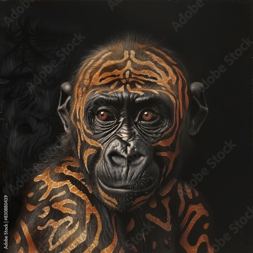 A young gorilla With skin patterns of a tiger, generated with AI © sch_ai