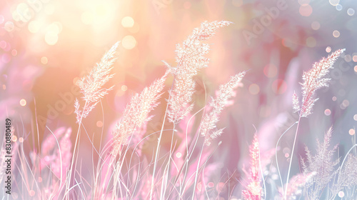 Blurred beige background with delicate grass flowers, soft focus, light pink and white color palette, grainy texture, pastel colors © Possibility Pages