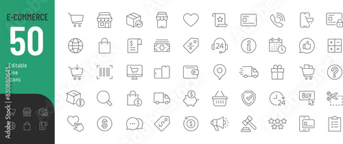 E-commerce Line Editable Icons set. Vector illustration in modern thin line style of online marketing related icons: purchase, delivery, support, and other. Pictograms and infographics for mobile apps
