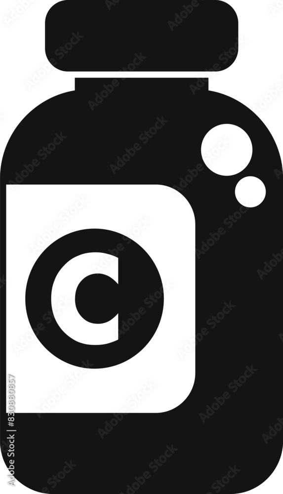 Black and white icon of a bottle labeled with a vitamin c insignia, suitable for healthrelated designs Black and white icon of a bottle labeled with a vitamin c insignia, suitable for healthrelated designs