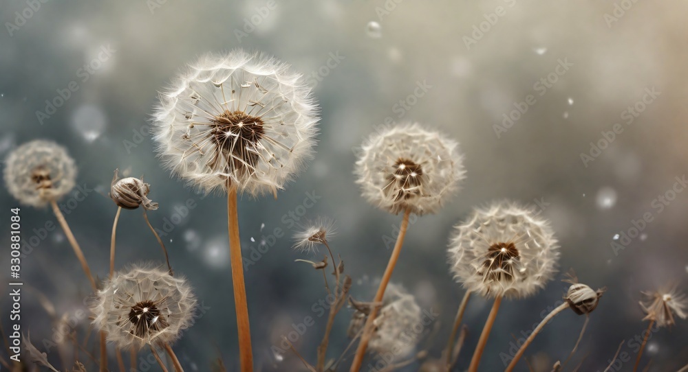 Dandelion dreamy background, earth colors and grey. Delicate colored, calm backdrop. Luxury texture of nature renewa Dandelion dreamy background, earth colors and grey. Delicate colored, calm backdrop. Luxury texture of nature renewa
