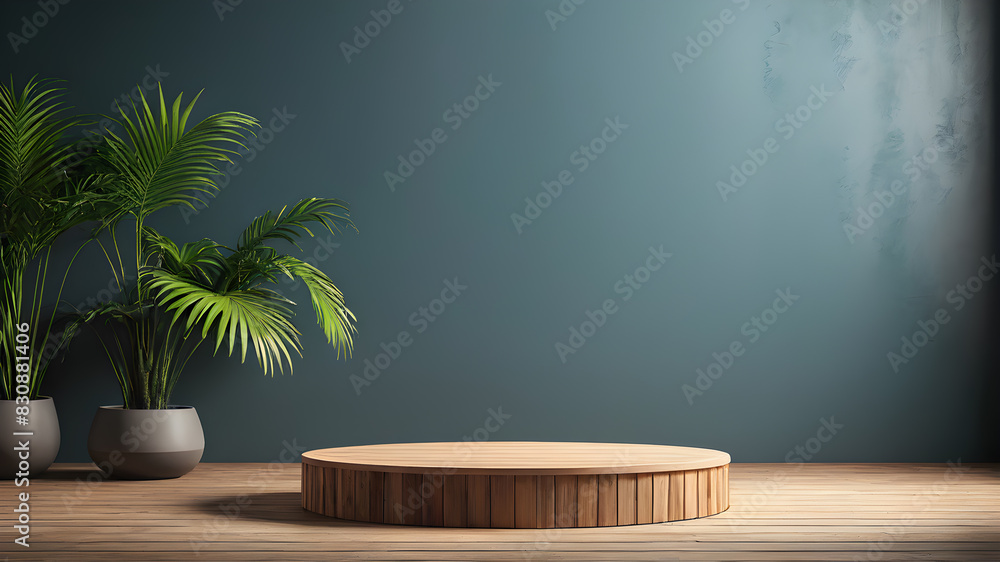 Podium background wooden wood platform product stand display pedestal 3D. Circle wooden podium background floor texture empty shelf beauty showcase green mockup, Generative AI Podium background wooden wood platform product stand display pedestal 3D. Circle wooden podium background floor texture empty shelf beauty showcase green mockup, Generative AI
