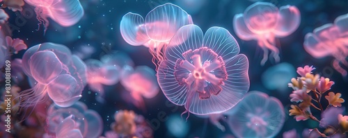 Surreal jellyfish underwater scene with vibrant colors.