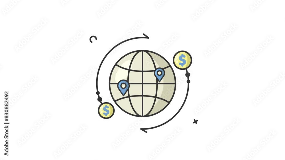 global business icon animation, globe money pin location flat icon for business animation video global business icon animation, globe money pin location flat icon for business animation video
