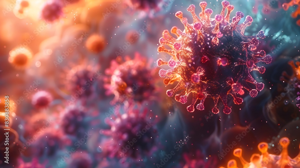 Captivating Microscopic View of Intricate Viral Structure Amid Vibrant Colors Captivating Microscopic View of Intricate Viral Structure Amid Vibrant Colors