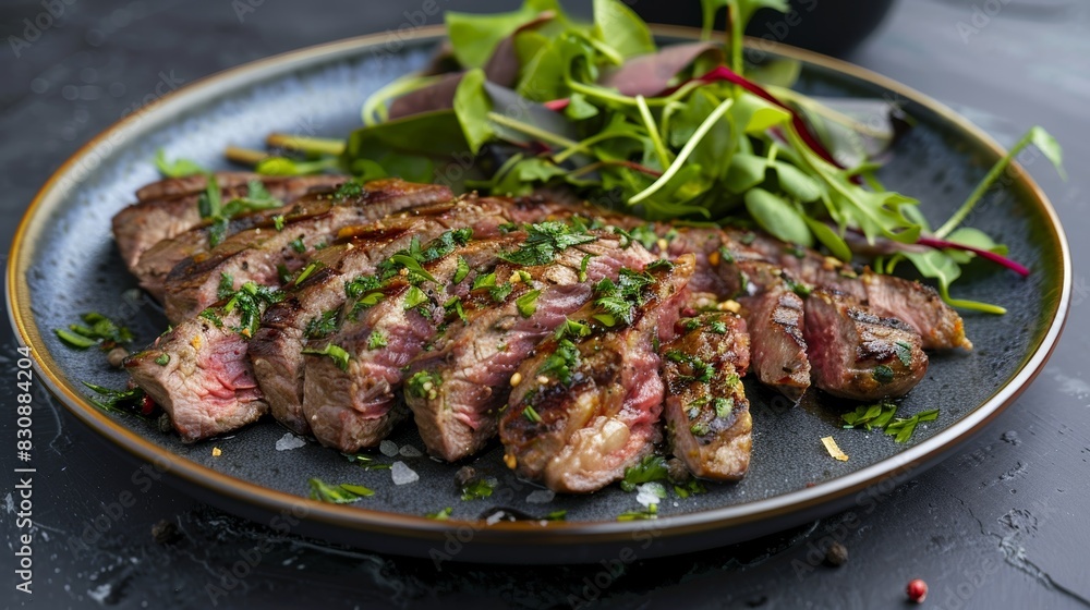delicious beef steak served with herbs on a plate delicious beef steak served with herbs on a plate