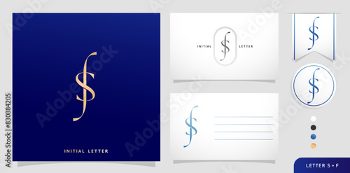set of business cards with the letter SF or FS Luxury Initials Letter F and S Logos Designs in Blue Colors for branding ads campaign, letterpress, embroidery, covering invitation, envelope sign symbol