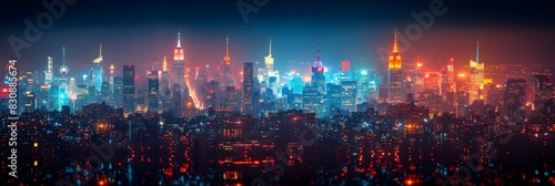 Dazzling Cityscape of Towering Skyscrapers and Glittering Lights in the Vibrant Metropolis