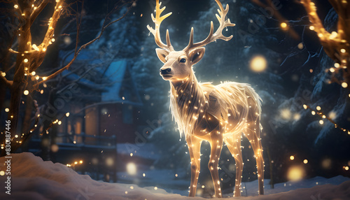 Christmas deer on a forest background, Majestic Christmas Deer in a Forest Wonderland  © Muhammad