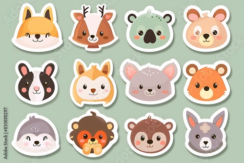 Adorable Animal Stickers Collection in Flat Design Style