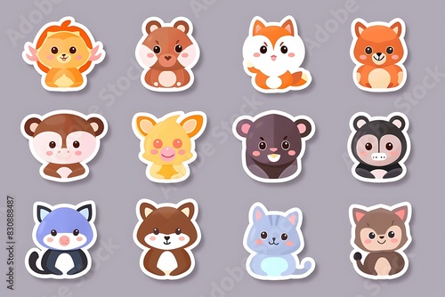 Adorable Animal Stickers Collection in Flat Design Style © HarisZai-Designs