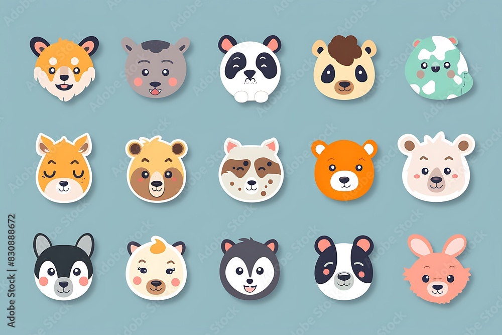 Adorable Animal Stickers Collection in Flat Design Style Adorable Animal Stickers Collection in Flat Design Style