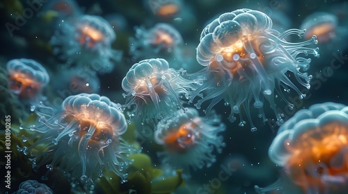 Ethereal Jellyfish Dance in the Depths of the Mystical Ocean © prasong.