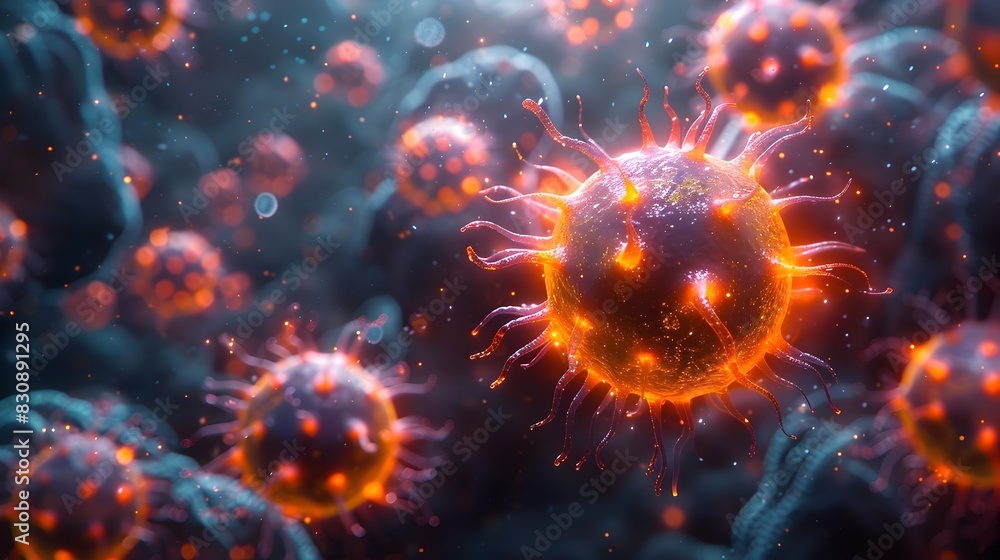 Glowing Viral Cell Outbreak Dynamic Abstract Digital of Infectious Microscopic Organism Structure Glowing Viral Cell Outbreak Dynamic Abstract Digital of Infectious Microscopic Organism Structure