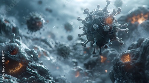 Highly Detailed 3D Rendering of a Novel Coronavirus Structure Causing the Global COVID 19 Pandemic Outbreak photo