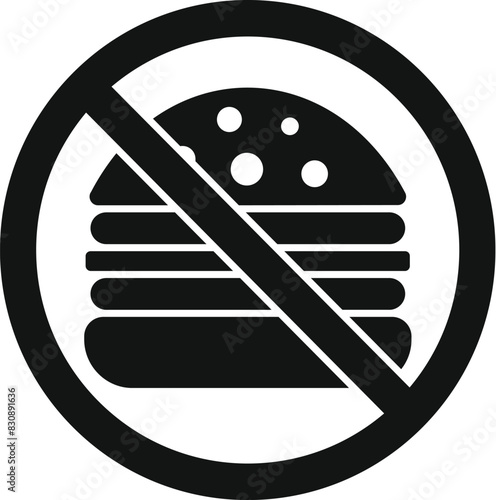 No burger sign icon representing prohibition of unhealthy eating and dietary restrictions concept. With symbol of fast food ban. Warning of junk food
