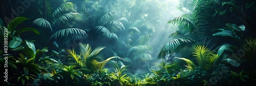 Lush and Vibrant Tropical Jungle Landscape with Verdant Foliage and Captivating Atmosphere