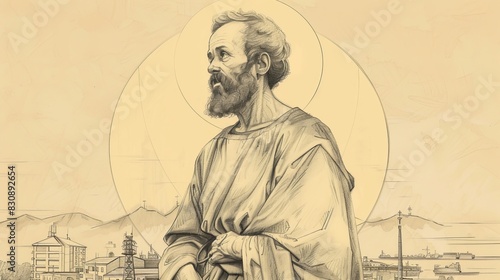 Wallpaper Mural In Martyrdom, St. Paul Miki in Nagasaki, Biblical Illustration, Beige Background, Copyspace Torontodigital.ca