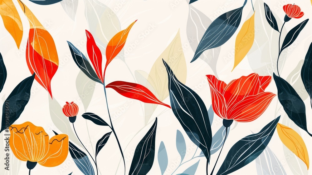 Elegant red and black floral design on a white background Elegant red and black floral design on a white background