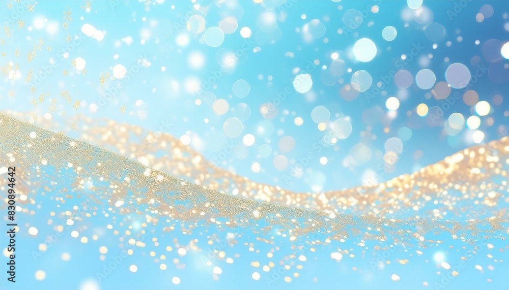 Golden blue sparkles on blue background. Light blue minimalistic festive glamorous background Golden blue sparkles on blue background. Light blue minimalistic festive glamorous background