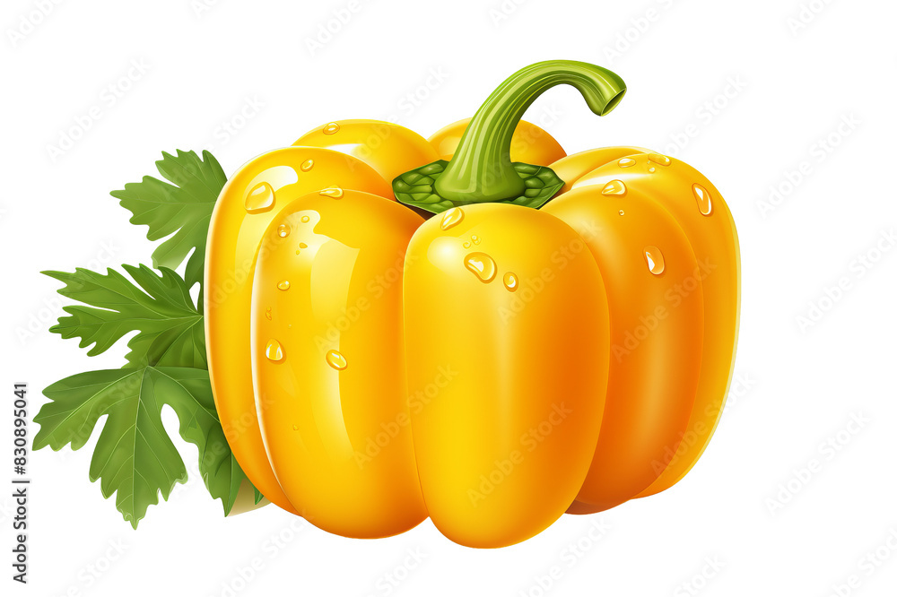 Image of a fresh yellow bell pepper with water droplets, isolated on white background. Perfect for culinary, health, and food-related content. Image of a fresh yellow bell pepper with water droplets, isolated on white background. Perfect for culinary, health, and food-related content.