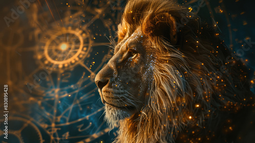 Lion zodiac sign on blurred background