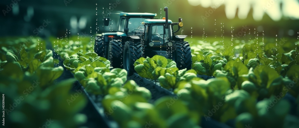 AI in agriculture with digital overlays, green background, modern tech style, copy space, AI in agriculture with digital overlays, green background, modern tech style, copy space,