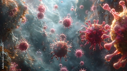 Microscopic View of Dangerous Coronavirus Outbreak and Infectious Disease Crisis photo