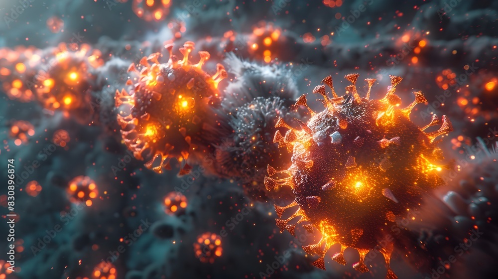 Microscopic View of Dangerous Viral Outbreak Spreading Rapidly Across the Globe Microscopic View of Dangerous Viral Outbreak Spreading Rapidly Across the Globe